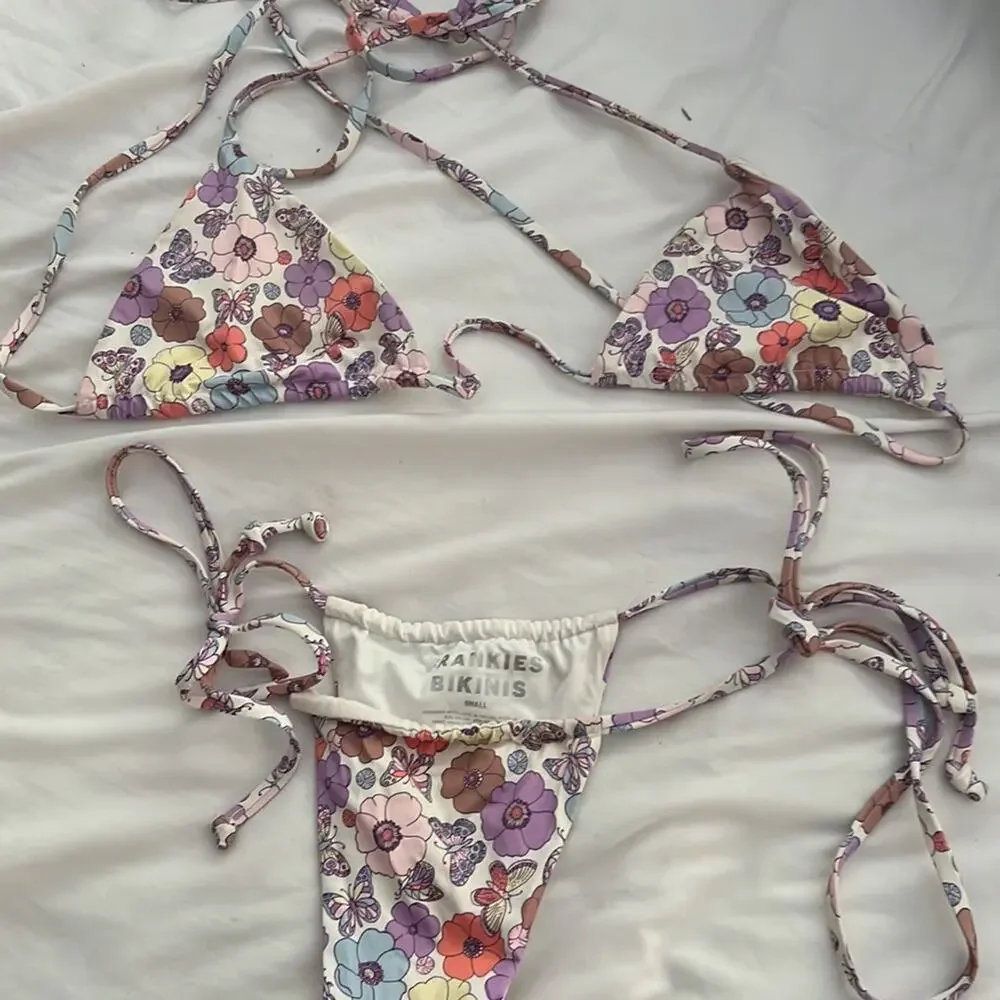 Frankie's Bikinis White Floral String Bikini